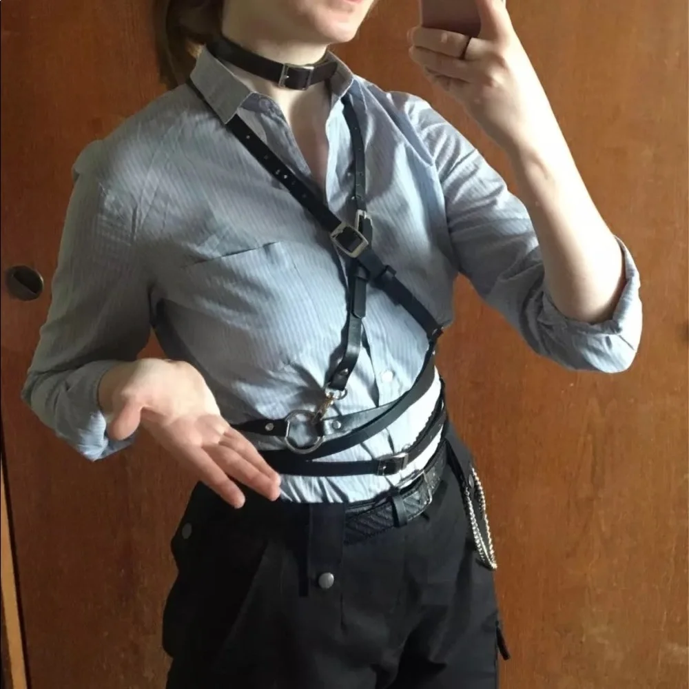 Black Harness Suspender Women Men Fa Leather Belt Straps